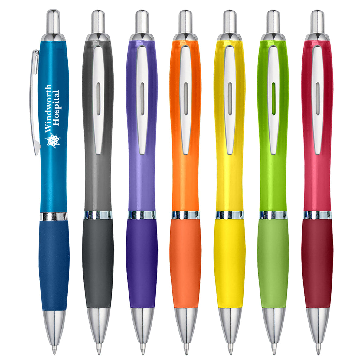 Antibacterial Pen with Plunger Action. Antibacterial Additive Is Applied In The Production Cycle To Ensure Efficacy. COLORS AVAILABLE Blue, Red, Purple, Yellow, Orange, Charcoal, or Lime Green All with matching trim. 5 ½" H. Perfect for any business slowing the spread of Covid-19.