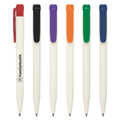 Plunger Action iProtect Antibacterial Pen Guarantees 99.9% Protection Against Bacteria. Antibacterial Additive Is Applied In The Production Cycle To Ensure Efficacy. Water, Scratch and UV Proof. COLORS AVAILABLE White with Black, Blue, Green, Orange, Purple, or Red. 5 ½" H. Perfect for any business slowing the spread of Covid-19.